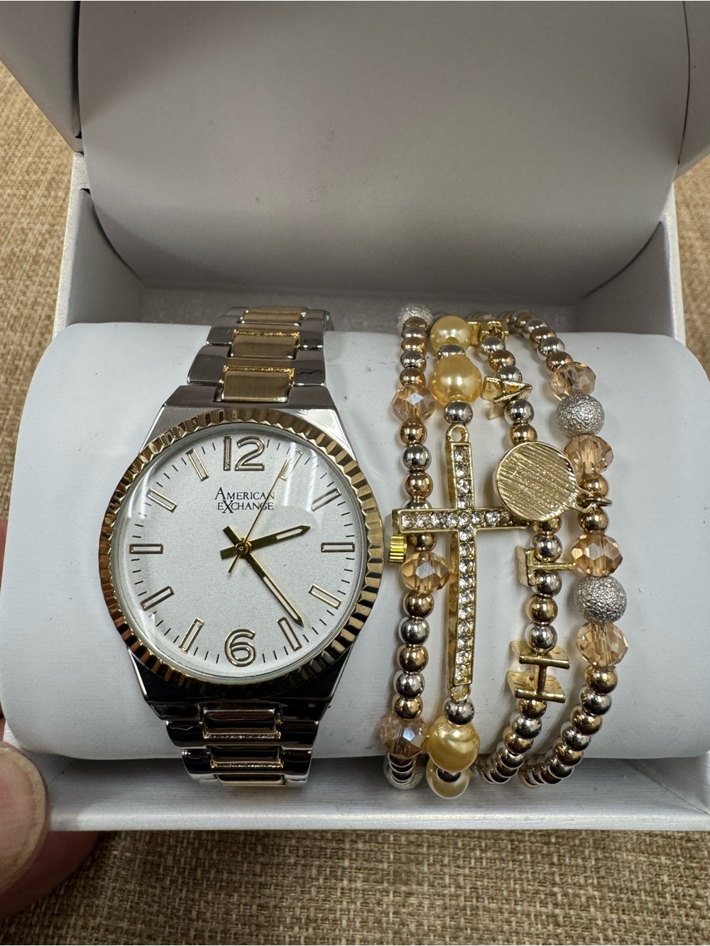 American Exchange Women’s Quartz Analog Two-Tone Watch Metal Bracelet Box - NIB